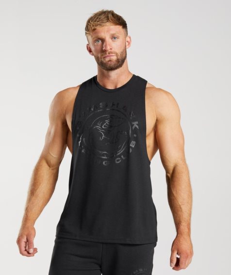 Men's Gymshark Legacy Drop Arm Tanks Black | NZ 1TLWAX